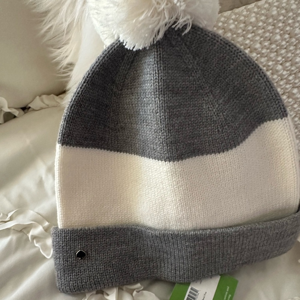 Kate Spade Gray and White Knit Beanie Hat